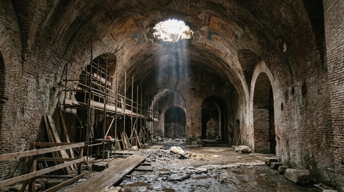 Vast buried brick vault with surviving painted decoration, as in the Domus Aurea reached on a Domus Aurea ticket